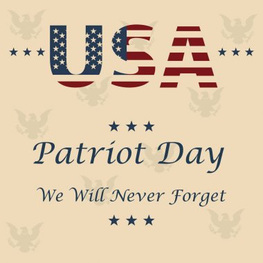 Biz asla unutmayacağım. 9/11 vatansever gün arka plan, Amerikan bayrağı çizgili arka plan. Vatansever gün 11 Eylül 2001 Poster şablonu