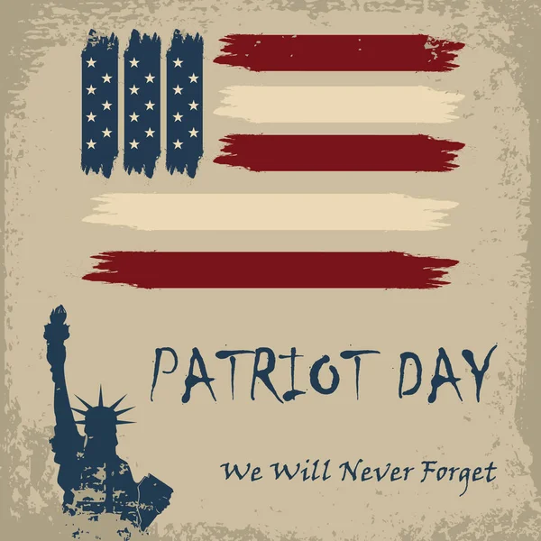 We Will Never Forget. 9/11 Patriot Day background, American Flag stripes background. Patriot Day September 11, 2001 Poster Template — Stock Vector