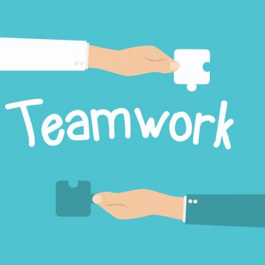 Takım çalışması ve işbirliği kavramı. Elleri tutan ve koyarak birlikte adet bulmaca.