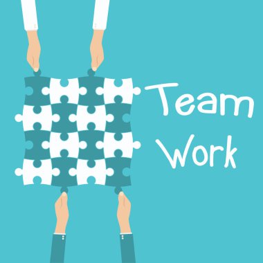 Takım çalışması ve işbirliği kavramı. Elleri tutan ve koyarak birlikte adet bulmaca.