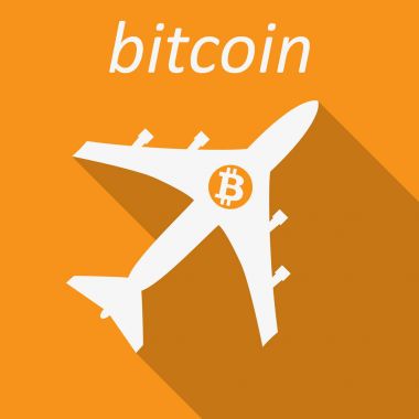 Bitcoin Cripto para blockchain. Bitcoin düz logosunun turuncu zemin üzerine. Uçağa Bitcoin
