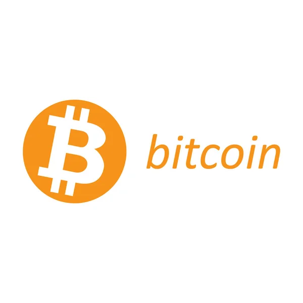 Bitcoin-Cripto-Währung Blockchain. Bitcoin flaches Logo auf orangefarbenem Hintergrund. Bitcoin-Vektor-Aufkleber für Webdesign — Stockvektor