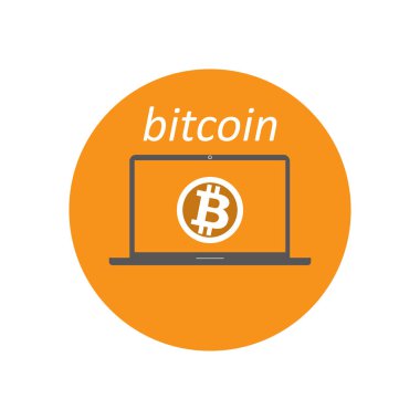 Bitcoin Cripto para blockchain. Bitcoin düz logosunun cihazlarda turuncu zemin üzerine. dizüstü bilgisayar, tablet, telefon.