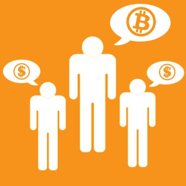 konuşma balonları olan adam. bigest bitcoin olduğunu