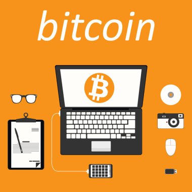 Cihazlar ile masaüstü çalışma alanı. Bitcoin web tasarımı için