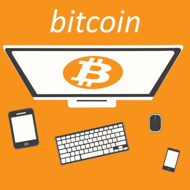 Cihazlar ile masaüstü çalışma alanı. Bitcoin web tasarımı için