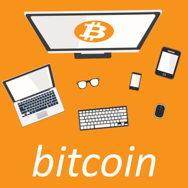 Cihazlar ile masaüstü çalışma alanı. Bitcoin web tasarımı için