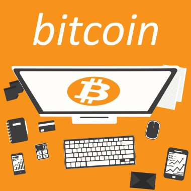 Cihazlar ile masaüstü çalışma alanı. Bitcoin web tasarımı için