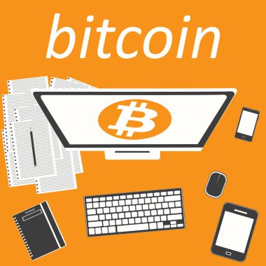 Cihazlar ile masaüstü çalışma alanı. Bitcoin web tasarımı için