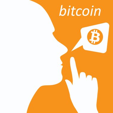 adamın yüzünü konuşma balonları ve bitcoin logosu ile