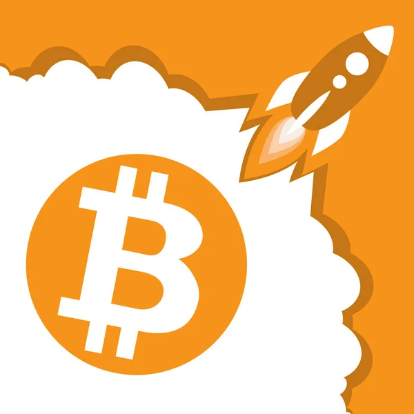 Rocket with bitcoin for your start up — Stock Vector