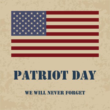 Biz asla unutmayacağım. 9/11 vatansever gün arka plan, Amerikan bayrağı çizgili arka plan. Vatansever gün 11 Eylül 2001 Poster şablonu