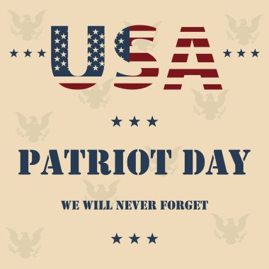 Biz asla unutmayacağım. 9/11 vatansever gün arka plan, Amerikan bayrağı çizgili arka plan. Vatansever gün 11 Eylül 2001 Poster şablonu