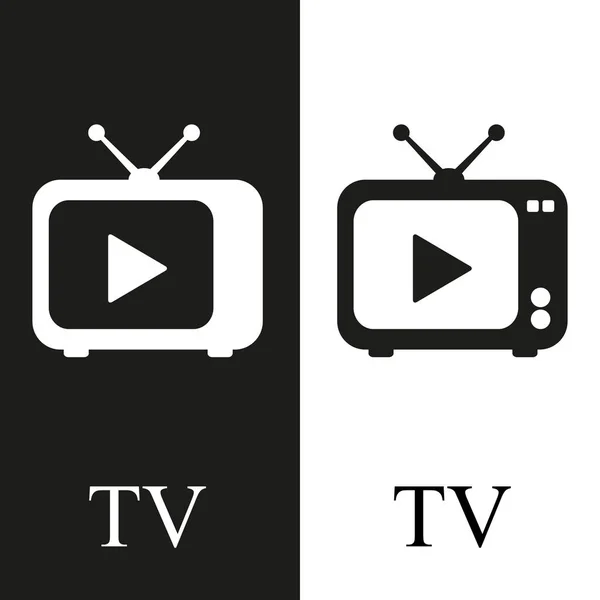 Ícone de TV em estilo moderno plana isolada em fundo preto e branco. Símbolo de televisão para o seu web site design, logotipo, aplicativo, UI . —  Vetores de Stock