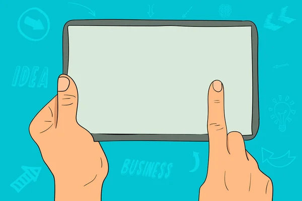 Ein Tablet mit einem leeren Bildschirm in den Händen einer Geschäftsfrau — Stockvektor