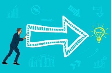 İşadamı oku için yeni bir fikir iter.