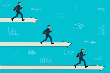 İşadamı kar büyüme yönünde ok boyunca çalışır