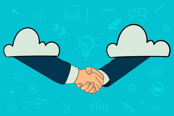 Handdruk van zakenlieden online via de cloud — Stockvector