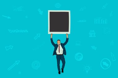 İşadamı Retro gerçekçi fotoğraf kartı tutar