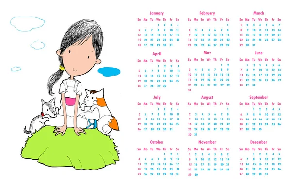 Conjunto Calendario 2020 Niños Coloridos Dibujan Estilo Garabato Marcos Dibujados — Vector de stock
