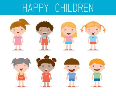 Mutlu çocuklar seti, mutlu, çocuk sembolü çocuk, Vektör çizimi