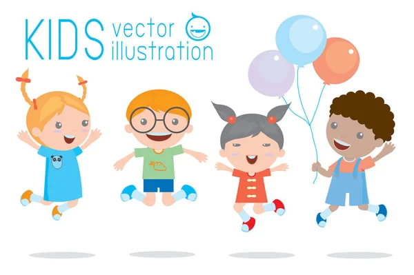 Niños Saltando Con Alegría Niños Saltando Felices Niños Jugando Dibujos — Vector de stock