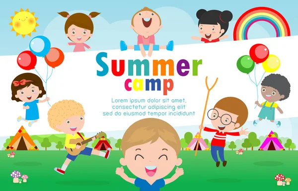 Kinder Sommerlager Bildungsvorlage Für Werbebroschüre Kinder Die Aktivitäten Auf Dem — Stockvektor