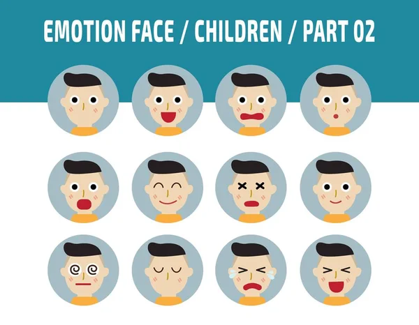 A gyerekek arca különböző érzelmeket mutat. Illusztráció elszigetelt fehér háttér — Stock Vector