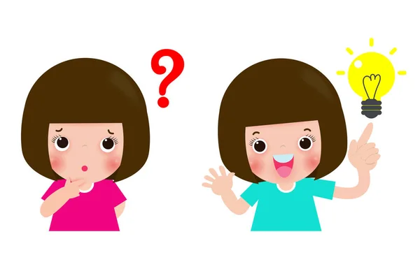 Kids Thinking Idea Cute Children Character Posing Question Inspiration Isolated — 스톡 벡터