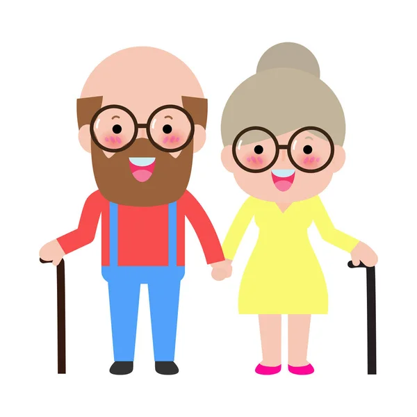 Älteres Paar Händchen Haltend Glückliche Großeltern Vektor Illustration Cartoon Stil — Stockvektor