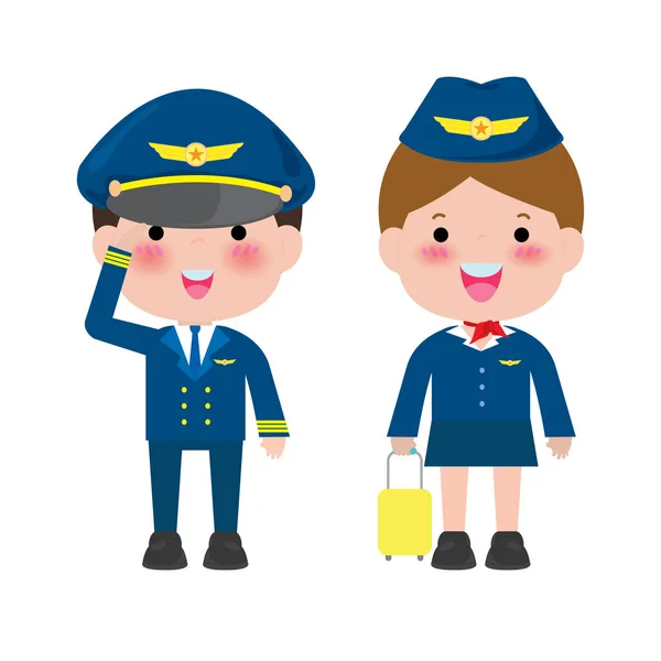 Pilot Und Stewardess Offiziere Und Flugbegleiterinnen Stewardessen Isoliert Auf Weißem — Stockvektor