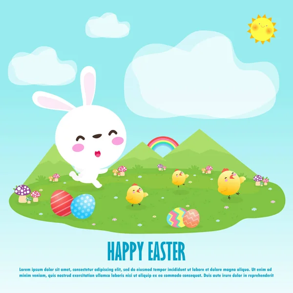 Праздником Пасхи Кролик Банни Милые Цыпочки Пасхальные Яйца Поздравительная Открытка — стоковый вектор