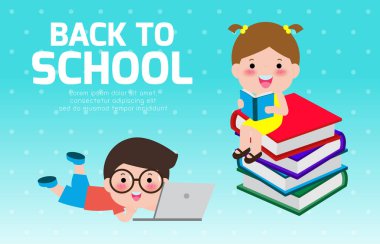 Children Back To School education concept, Kids go to school, Template for advertising brochure, your text,Kids and frame,child and frame,Vector Illustration, cartoon happy children.Illustration