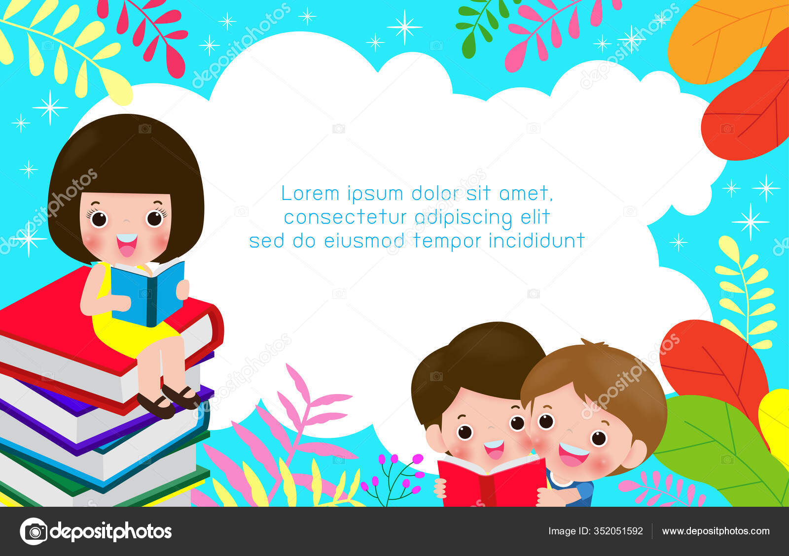 Barn Som Leser Bøker Verdens Bokdag Tilbake Til Skolen Utdannelseskonsept  stockvektor © phanuchat10700@gmail.com #352051592, image size:1600x1129