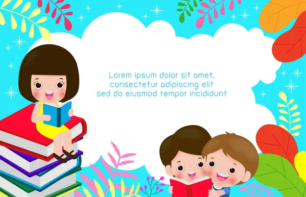 Crianças Lendo Livros Dia Mundial Livro Volta Escola Conceito Educação —  Vetores de Stock