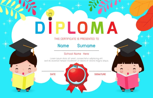 Certificado Crianças Diploma Jardim Infância Layout Layout Espaço Fundo Frame — Vetor de Stock