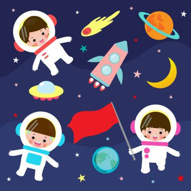 Uzay Vektörü İllüstrasyon Dizaynının Sevimli Çocukları