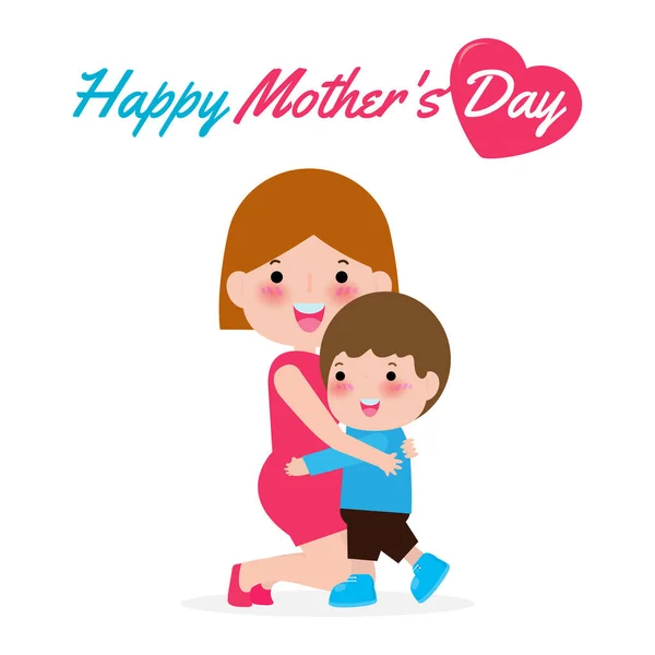 Happy Mother Day Mother Son Isolated White Background Vector Illustration — Stock Vector