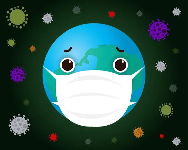 Rajzfilm Világ Visel Védő Maszkot Hogy Megvédje Vírus Covid Koronavírus — Stock Vector