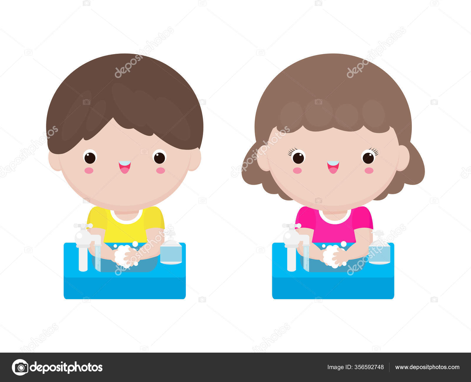 코로나 바이러스 2019 Ncov Covid 개념으로 귀여운 아이들은 삽화에 비누로 스톡 벡터 -  ©phanuchat10700@gmail.com 356592748, image size:1600x1300