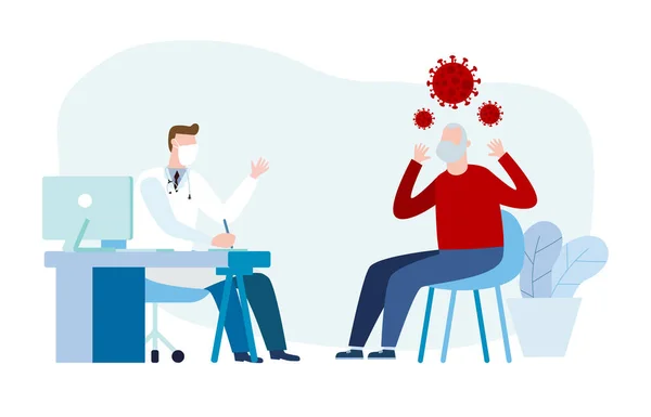 Covid Doctor Consultatie Diagnose Van Epidemisch Virus Wuhan Coronavirus 2019 — Stockvector