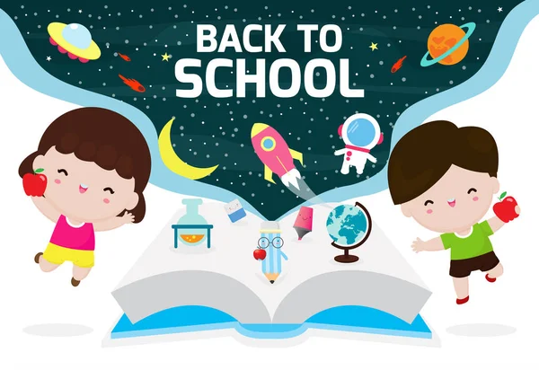 子供たちに戻る学校に 子供の教育の概念ベクトル宇宙背景のイラスト — ストックベクタ