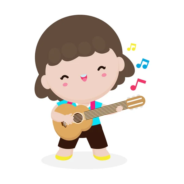 Gitar Çalan Sevimli Çocuk Gitar Çalan Mutlu Çocuk Kız Müzikal — Stok Vektör