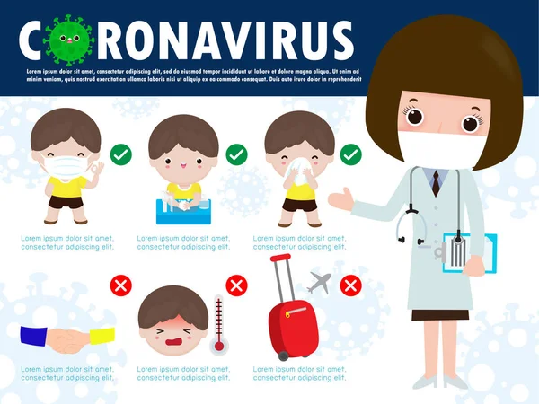 Συμβουλές Πρόληψης Infographic Coronavirus 2019 Ncov Φορώντας Μάσκα Προσώπου Απόσταση — Διανυσματικό Αρχείο