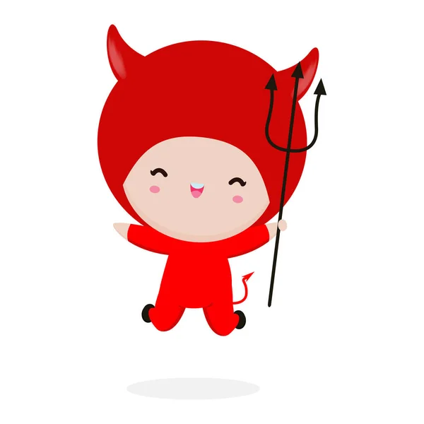 Καλό Χάλογουιν Χαριτωμένος Μικρός Κόκκινος Διάβολος Δαίμονας Παιδιά Αποκριάτικη Στολή — Διανυσματικό Αρχείο