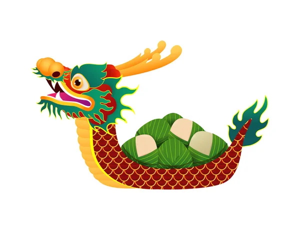 Çin Ejderha Tekne Yarışı Festivali Pirinç Köfteli Tatlı Karakter Tasarımı — Stok Vektör