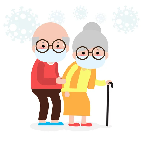 Senior Couple Protective Medical Masks Elderly Coronavirus Grandmother Grandfather Protected — Stock Vector