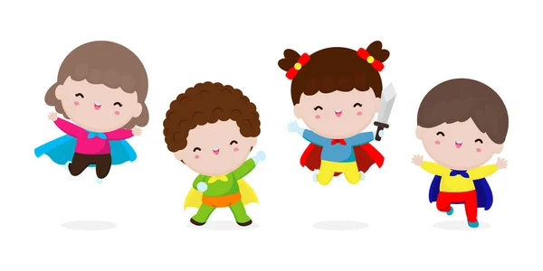 Disfrazado Cómics Lindos Niños Pequeños Con Colección Cosplay Superhéroes Niño — Vector de stock