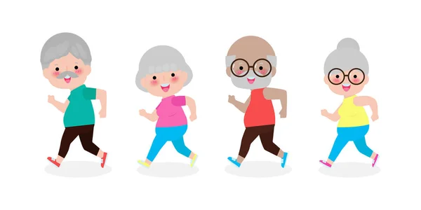 Group Cartoon Running Old Woman Man Cartoon Character Old People — Stock Vector