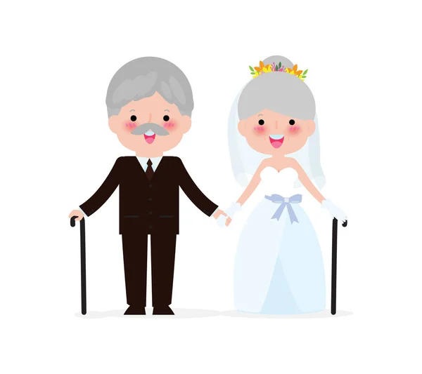 Весілля Літніх Людей Концепція Старший Чоловік Жінка Любові Мила Стара — стоковий вектор